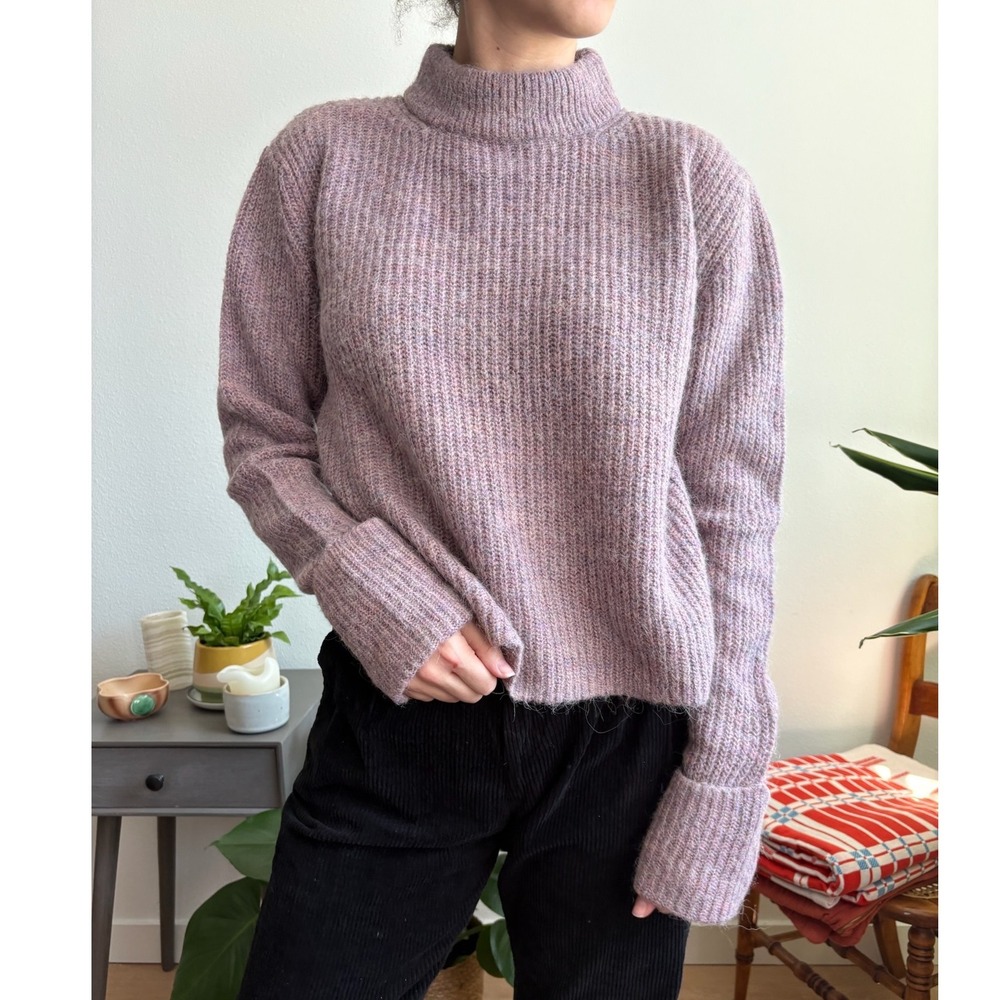 Topshop Marled Purple Ribbed Mock Neck Sweater Size M Relaxed Fit Cozy Knit